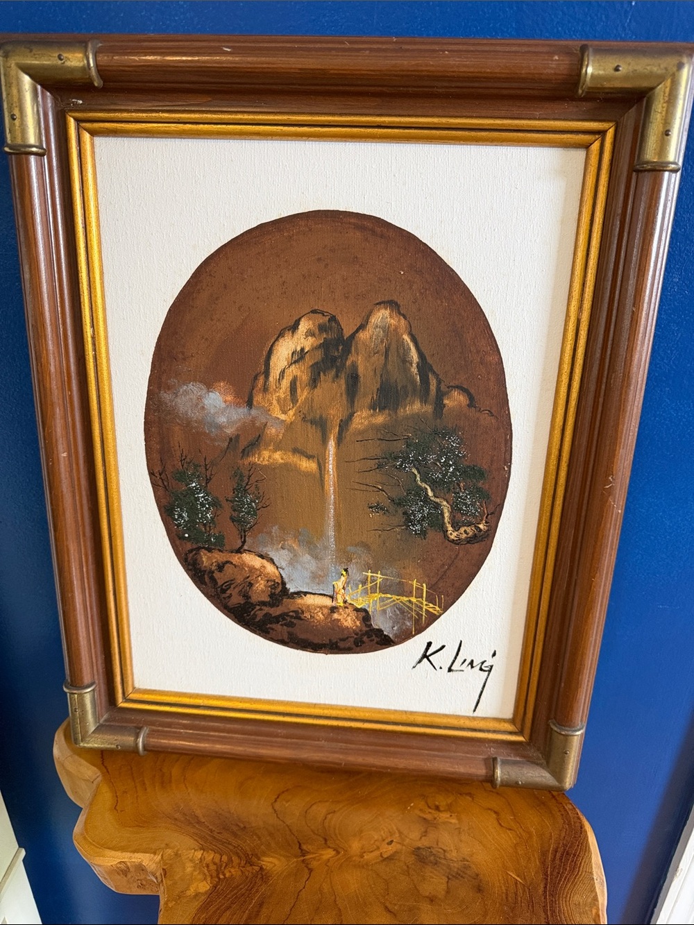 Vintage Framed MCM Asian Landscape Oil Painting Signed K. Ling
